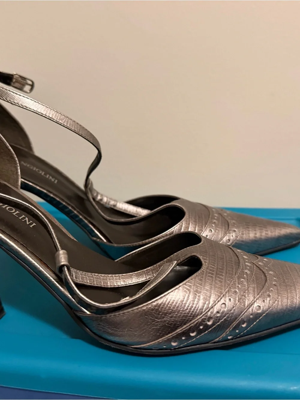 Enzo Angiolini Metallic Silver Strappy High Heels